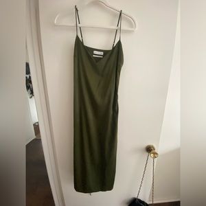 Urban outfitters dark green silk midi dress with tie